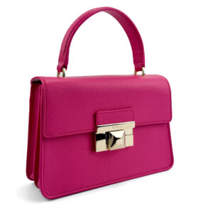 Borsa Furla Venere Top Handle in pelle rosa fucsia con finiture dorate.