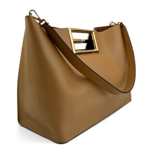 IMG_2028 2 Borsa Fendi Way Medium Tote in pelle liscia marrone con manico in metallo con logo FF e tracolla staccabile.